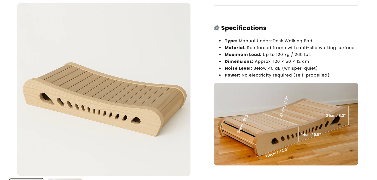 QuietMotion™ Walking Platform for Work & Flow  Natural Wood · Copper Tensor Art · Crystal-Integrated